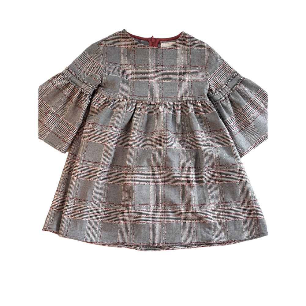 ZARA CHECKED DRESS WITH RUFFLED SLEEVES soft collection 6 years Flare Sleeve
